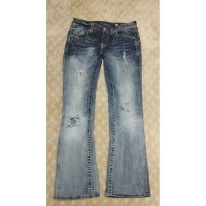 Miss Me Jeans Women's 30x29 Signature Boot Cut Distressed Ripped Flap Pocket